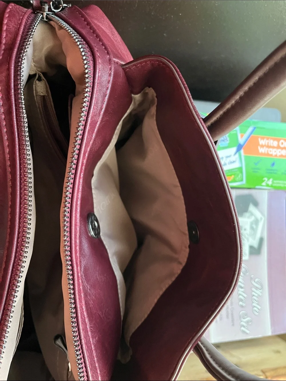 Women's Embossed Leather Satchel in Deep Plum